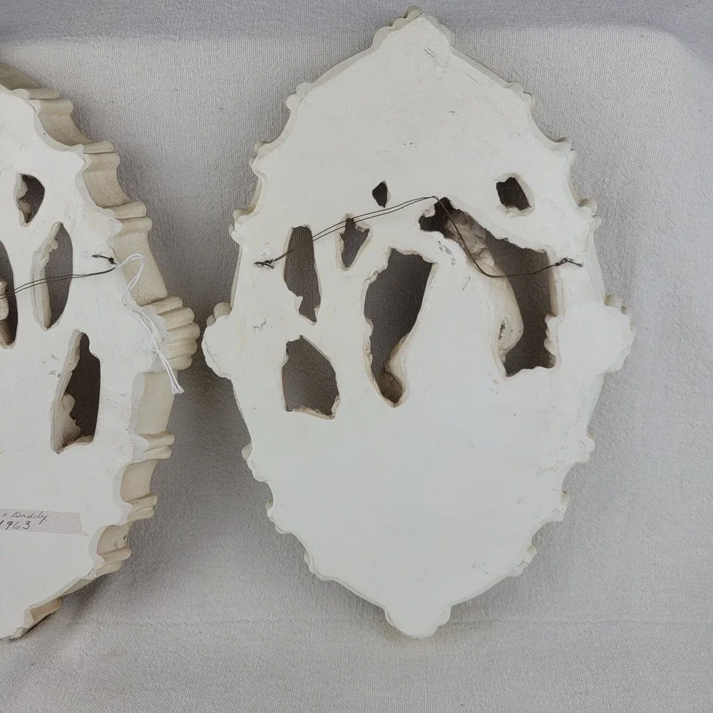Vintage 1962 Jayess United Chicago Chalkware Wall Plaques Rococo Couple Set of 2